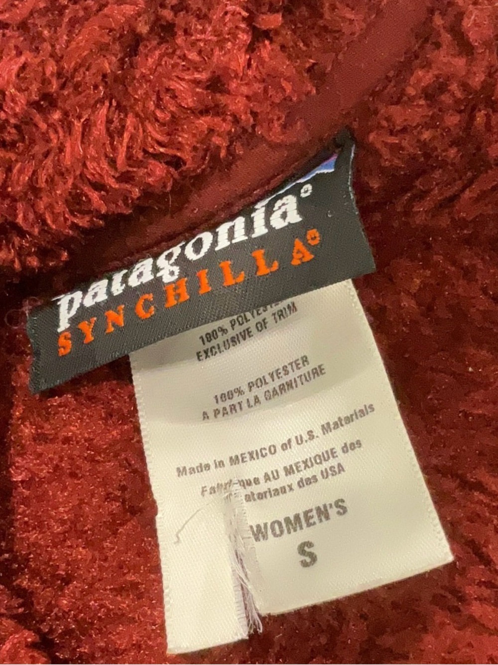 Vintage Patagonia Synchilla Fleece Jacket Full Zip Hooded Rust Red Size Small